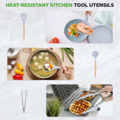 NutriChef 22 Pc Ceramic Cookware Set, Pots and Pans Set, Moon Grey - Image 5