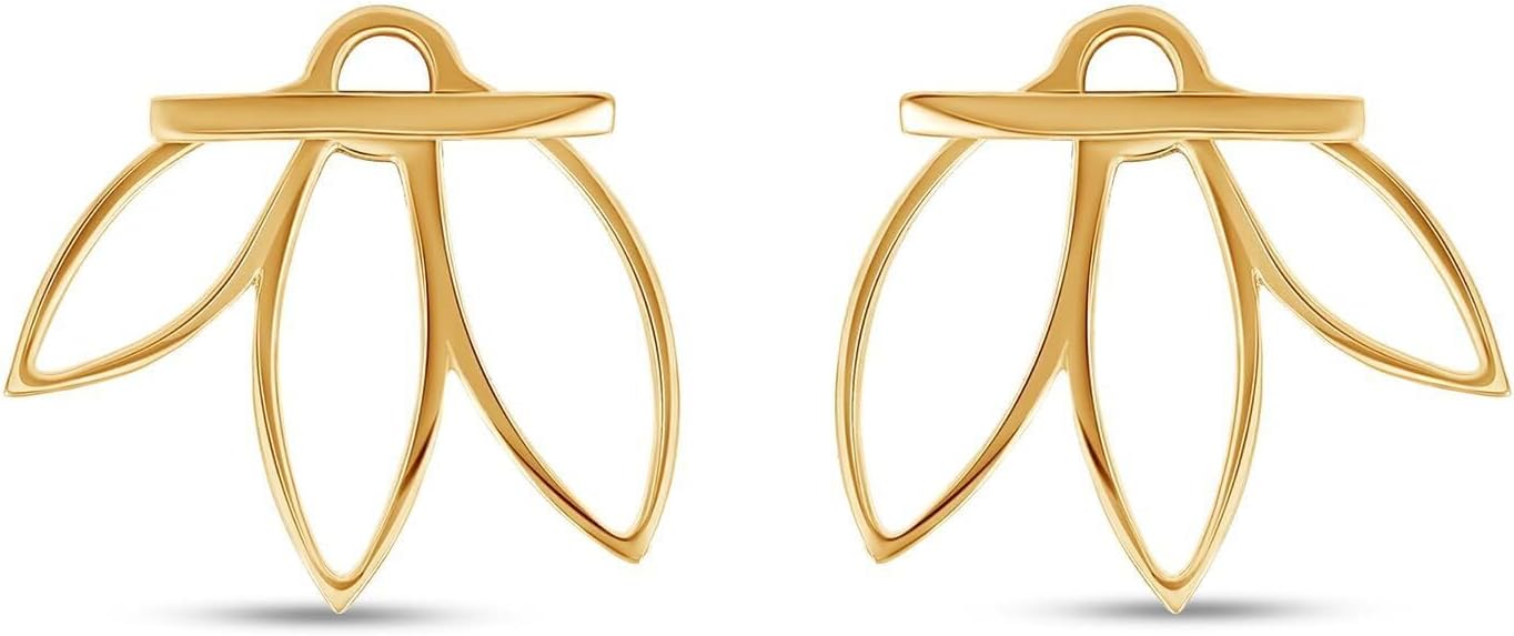 Lotus Flower Ear Jacket Stud Earrings for Women in 14k Gold Plated Sterling Silver With Push Back Womens Jewelry Gift her