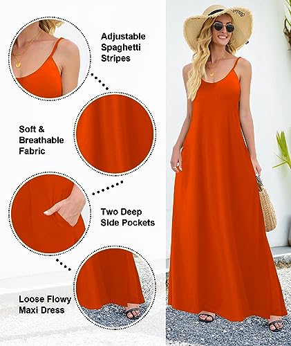 Image of Wolddress Womens Maxi Dress with Pockets 2026 Casual Strap Plus Size Loose Plain Long Office Summer Beach Travel Dresses S-5X