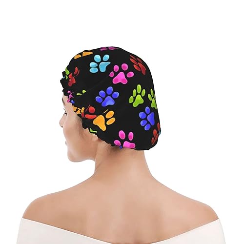 Miniatura 6 de Gorro de ducha reutilizable con estampado de patas de perro para mujer, pelo largo, doble capa impermeable, gorro de ducha para niños, niñas y