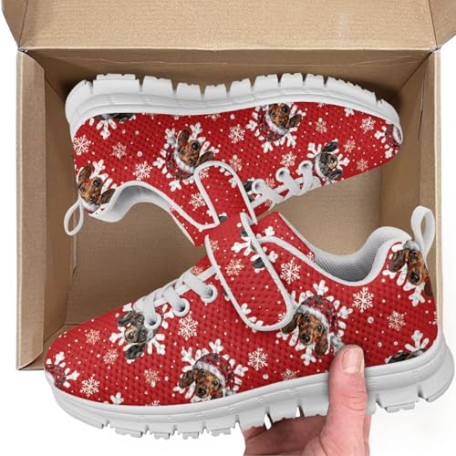 Boys Girls Shoes for Little Kids/Big Kids Machine Washable Lightweight Comfy Athletic Running Shoes Kids Sneakers Light Grey White Sole Christmas Cute Snowflake Dog Pattern2