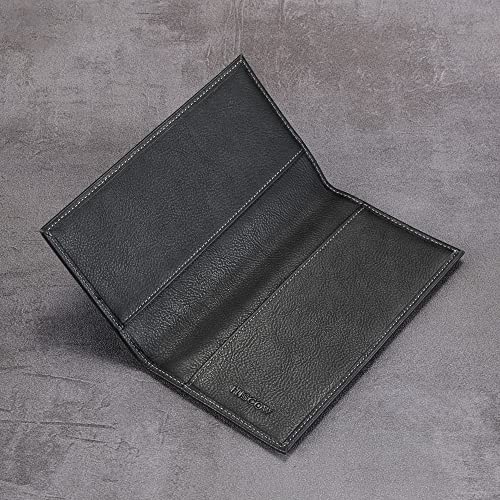 Image of HISCOW Slim Leather Checkbook Cover for Personal Checks, Vintage Black, One Size, Minimalist | Full grain cowhide, transaction register & check book pockets, removable duplicate divider, durable stitching, gifts for men