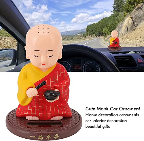Image of AUGEN Small Buddhist Monk Solar Ornaments, Automatic Nodding Lucky Meaning Light Energy Sensing EcoFriendly, Solar Buddhist Monk Statue Decoration for Home Car Dashboard (Pack of 1)(C, Red)