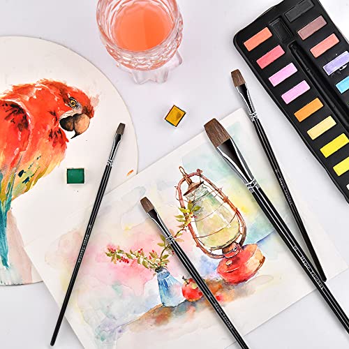 Magic Touches Oil Paint Brush Set (6 Sizes), Natural Sable Flat Tip, Best Absorption Smoothest Flow For Oil Watercolor Acrylic Gouache, Painting Art Supplies For Beginners To Professional Artists #TOP4