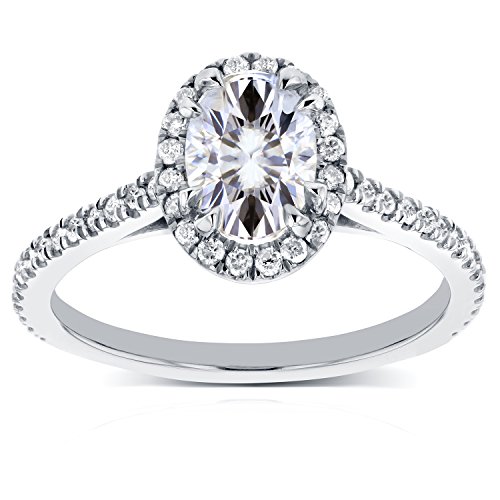 Kobelli Oval Moissanite Halo Engagement Ring 1 1/5 CTW 14k White Gold, Size