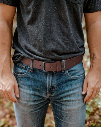 Image of CHAOREN Mens Belts Casual for Jeans - Full-Grain Leather, Durable Cowhide | Solid Buckle, Classic Style, Handmade, Daily Wear, Gift Box