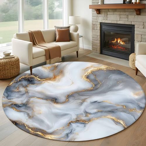Gusidachig Round Area Rug 5ft, Marble Abstract Non-Slip Area Rugs