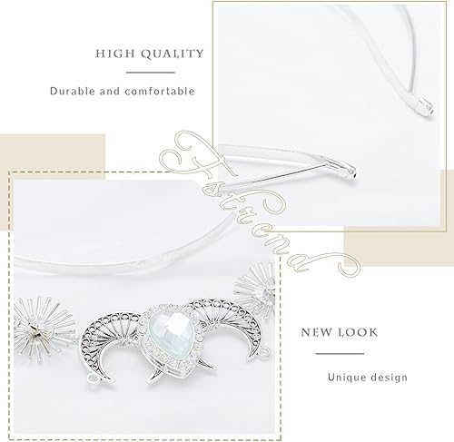 Miniatura 4 de Fstrend Diadema de corona con halo de luna y diamantes de imitación plateados, tiaras de boda, tocado en capas de flores, princesa, ángel,