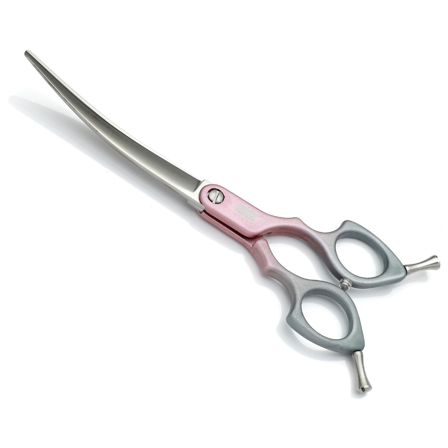 Floraslee Pink And Grey 25° Upward Curved Scissors Jp 440C Steel Dog Scissors, Curved For Dogs And Cats, 7.5 Inch Grooming Scissors With Ultralight Space Aluminium Handle, Pink + Grey 25° Upward Curved Scissors