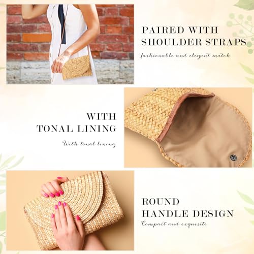 Image of JaGely Women's Straw Clutch Purses and 6 Pairs Rattan Earrings Summer Beach Clutch Handbag Envelope Woven Bag Boho Earrings (Classic), coffee