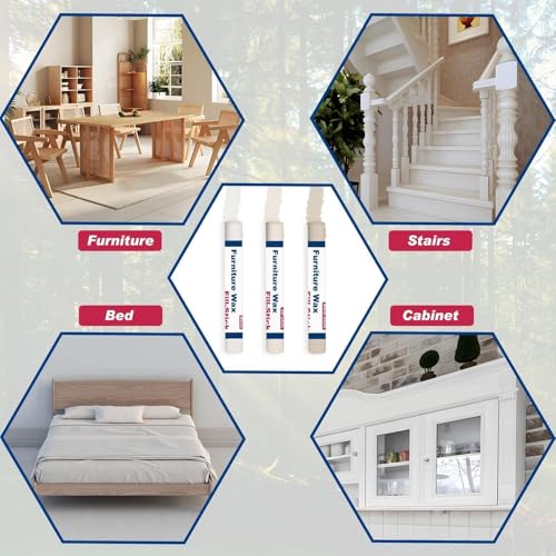 Image of Kenbry Wood Filler Sticks 3 Colors White Wax Fill Stick, Wood Repair Kit for Scratches, Crack, Scuffs, Gouges on Wooden Funiture, Floors, Cabinets, Tables, and Doors-Rub Briskly Repair