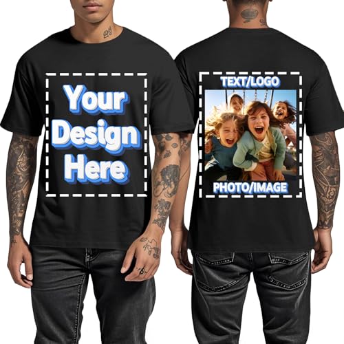 Custom T Shirts for Men Personalized Shirt with Front & Back Print Design Your Own Tee with Logo Text Picture