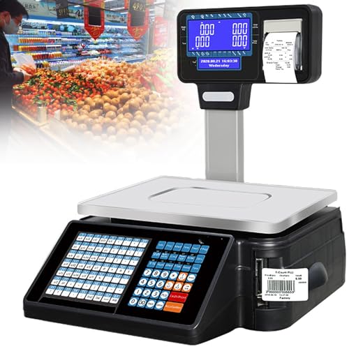 Báscula digital comercial con impresora térmica y escáner miniatura 1