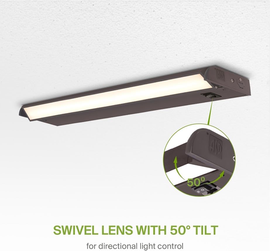 Miniatura 4 de ASD Iluminación LED giratoria para debajo del gabinete, bronce de 18 pulgadas, 8 W, cableado o enchufable, 2700 K3000 K4000 K, interruptor de
