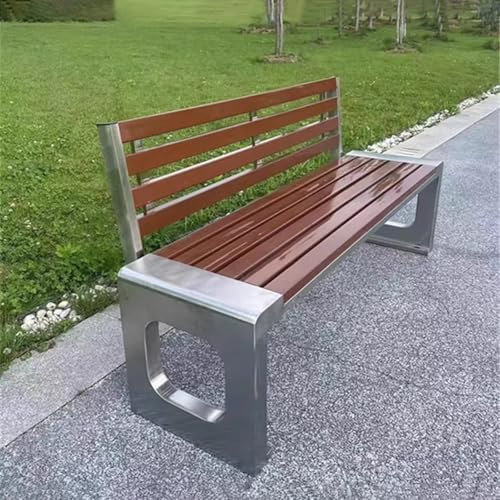 Outdoor Park Bench with 108° Ergonomic Backrest, Weatherproof Heavy-Duty Stainless Steel, Wood-Plastic Composite Seating for Garden & Plaza (100x40x85cm)
