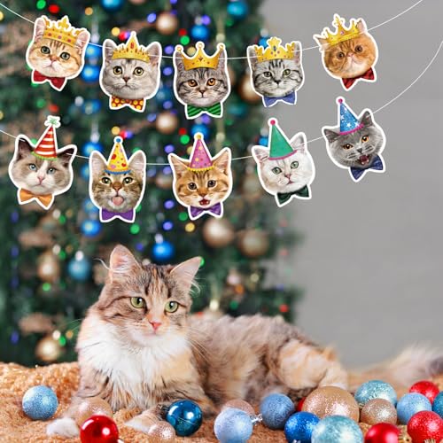 Image of Cat Birthday Banner Cat Birthday Decorations Cats Faces Garland Funny Birthdays Decor for Cats Themed Party Decorations Backdrop Baby Shower