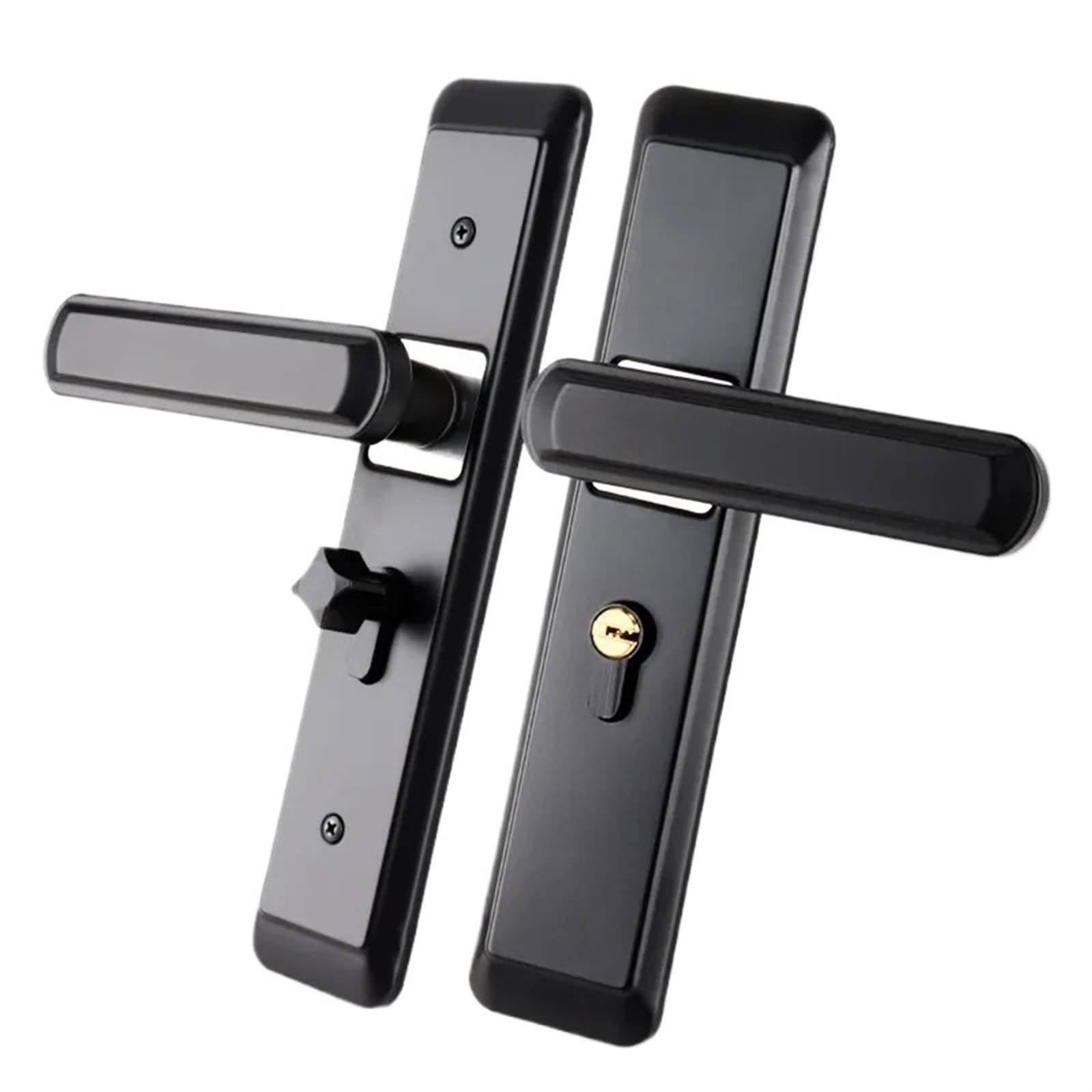 Yshiuol Type2 Door Handles Black Universal Household Bedroom Silent Door Lock, Room, Indoor Wooden, Zinc Alloy Handle For Home And Office(Type2)