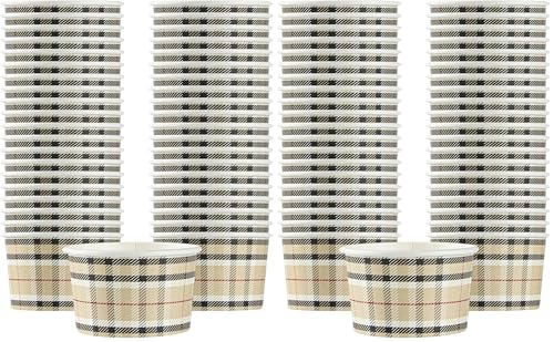 Image of Restaurantware Coppetta 3-Ounce Dessert Cups, 50 Disposable Ice Cream Cups - Lids Sold Separately, Sturdy, Plaid Paper FroYo Bowls, For Hot And Cold Foods, Perfect For Gelato Or Mousse (Pack of 2)