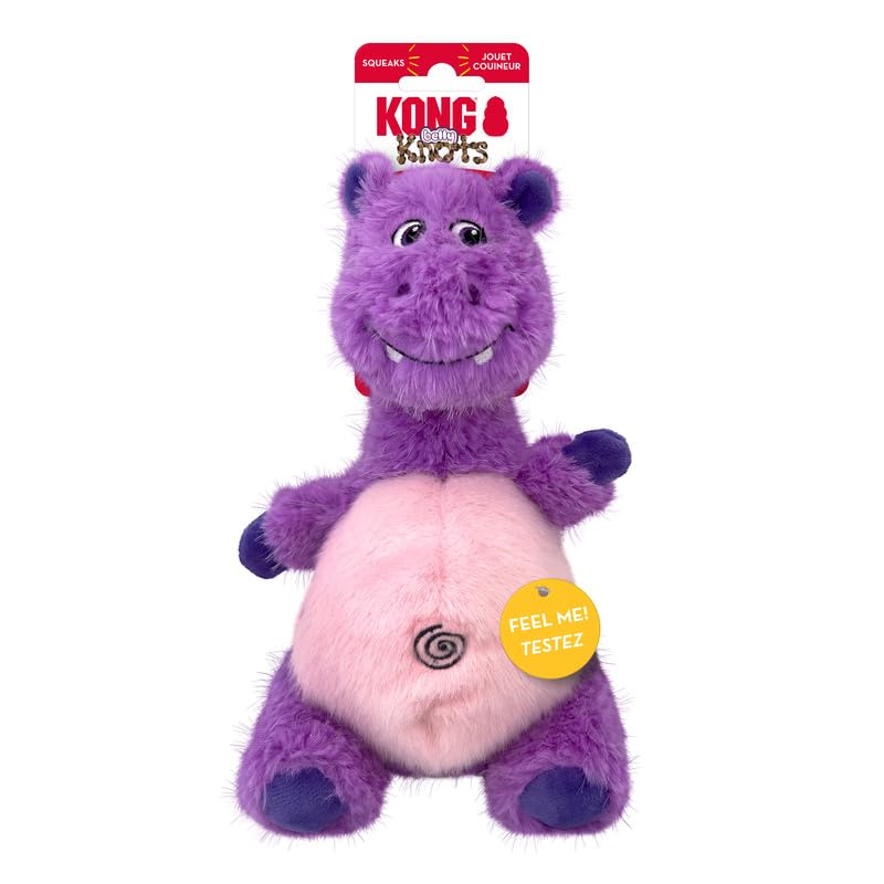 KONG Knots Belly - Soft Plush Exterior with Internal Skeleton Rope Ball and Squeaker (Hippo)
