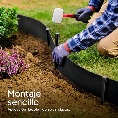 Borde de jardín flexible UNIGARDIA de plástico resistente con diseño imitación madera negro 5