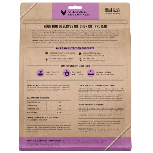 Image of Vital Essentials Freeze Dried Dog Food, Turkey Mini Nibs, 25 oz Bag