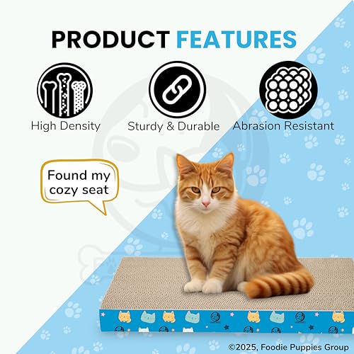 Image of Foodie Puppies 2-in-1 Reversible Cat Scratcher Pad with Catnip - (Flat Scratcher 43 x 23 x 4 cm) | Durable Corrugated Cardboard Scratching Pad for Cats & Kittens | Play & Rest