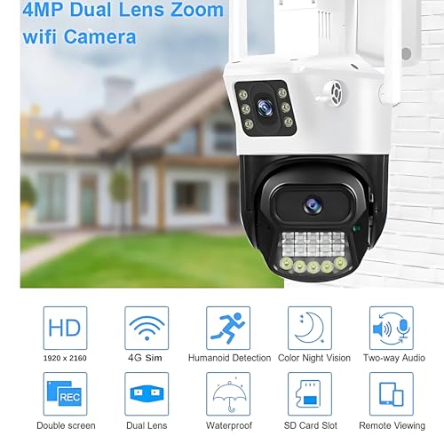 6Mp FHD+ 4G SIM Based cctv camera 360 PTZ Outdoor Indoor dual lens dual view Security Camera, Water Proof, 2 Way Talk, Cloud Storage, Ai Motion Detect,SD Card , cctv for home, Color Night Vision 3 51KQCAIJ6mL
