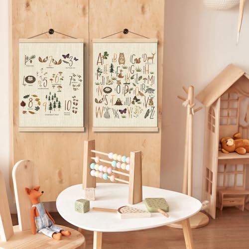 Image of Boat Wades Alphabet Numbers Nursery Wooden Poster Hangers Set of 2, ABC 123 Forest Animal Educational Poster Hanger Frame Decor for Nursery Kids Room Playroom Classroom Homeschool, 16X24Inch