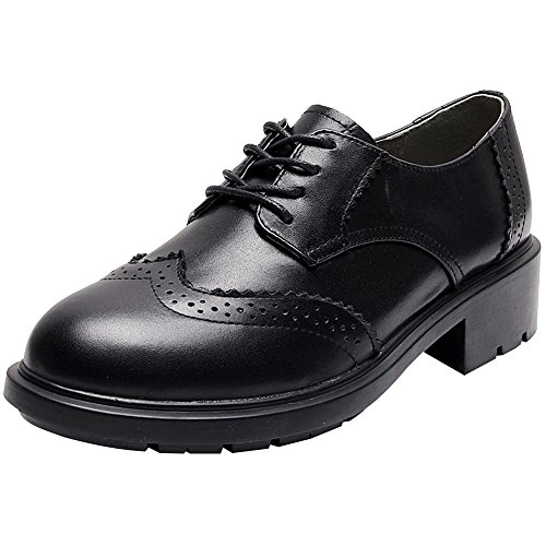 rismart Mujer Ronda Punta Cuero Brogue Oxfords Zapatos de Cordones 02363(Negro,EU35.5)