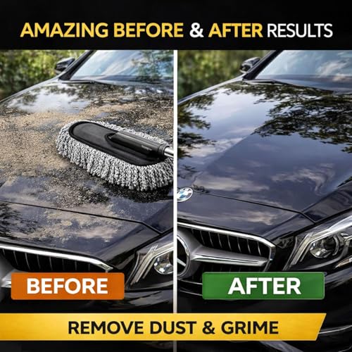 Image of 5 PCS Microfiber Car Cleaning Kit with Extendable Handle - Car Cleaning Kit for Interior Exterior, Scratch & Lint Free Car Duster, Car Cleaning Accessories
