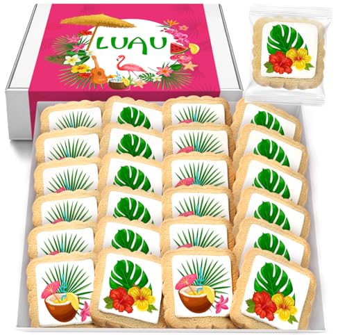 Image of Luau Cookies Hawaiian Themed Tropical Party Favors | Individually Wrapped 24 Pack Cookie | Hawaii Luau Summer Theme Birthday Kids Adults Treats snacks Hibiscus