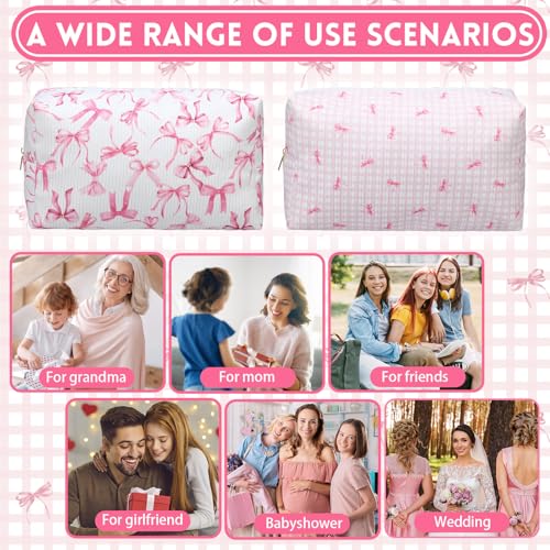 Image of Sherr 2 Pack Coquette Pink Bow Pencil Pouch for Girl Women Cute Bow Corduroy Makeup Bag for Women Soft Quilted Pencil Case for Back to School Gifts Kawaii Pen Box Bag for School Office