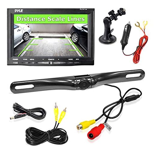 Pyle Car Backup Camera Rearview - Mirror Screen Reverse Parking Sensor HD 7" LCD Screen Monitor Distance Scale Line Waterproof Night Vision 170 Wide Angle Lens Swivel Angle Adjustable Cam - AZPLCM7500