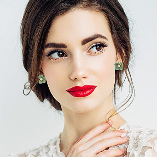 Elexis Green Real Jade Stud Earrings For Women Trendy Crystal Gemstone Betsey Johnson Unique Van Cleef Dainty Emerald Jewelry Set For Girls Bling Daisy #TOP3