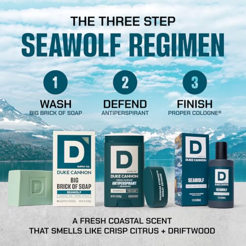 Image of Duke Cannon Seawolf Big Brick of Soap for Men - 10 oz | Coastal Air + Citrus Scent - Triple-Milled Men's Bar Soap - Deep-Cleansing Bath Bar