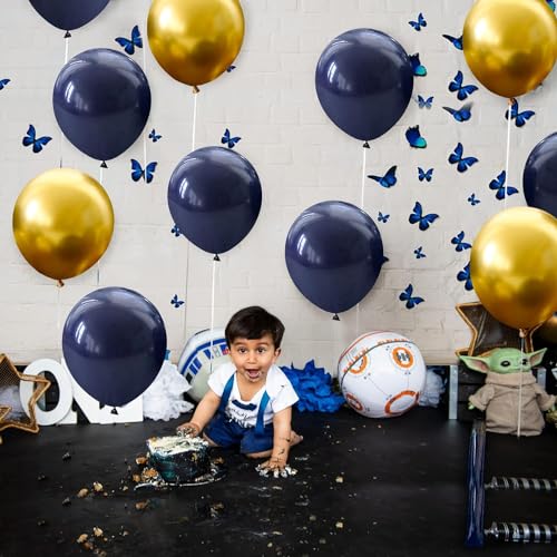 Image of Chrome Balloons, 30 pcs Navy Blue & Gold Chrome Metallic Balloons for Birthday Decorations, Anniversary, Engagement, Wedding Decorations, Baby Shower, Party Decorations (30 Pcs, N Blue Gold)