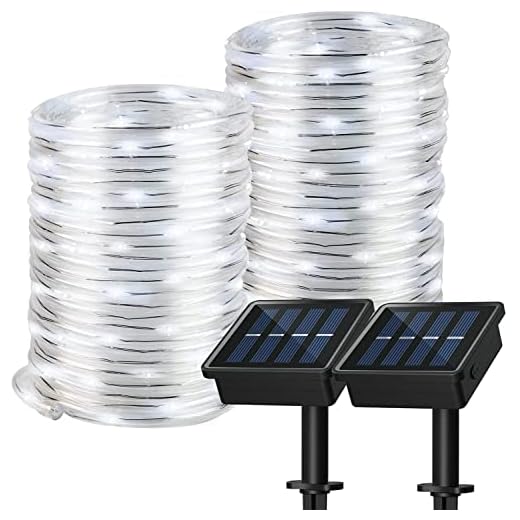 Solar Rope Lights, 2 Pack 8 Modes Solar Rope Lights Outdoor Waterproof IP65 with 100 LED, 40 Feet Solar Tube Lights for Poolside, Garden, Fence, Walkway (Cold Light)