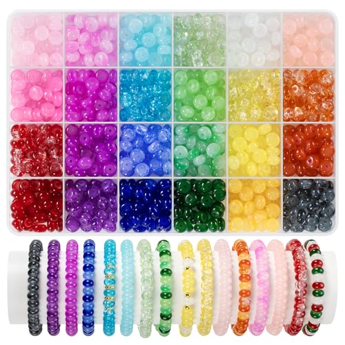 Funtopia Rondelle Glass Beads for Jewelry Making 720pcs Abacus Glass Beads for Bracelet 24 Colors Gemstone Spacer Crystal Beads for Necklace DIY Crafts 5x8mm