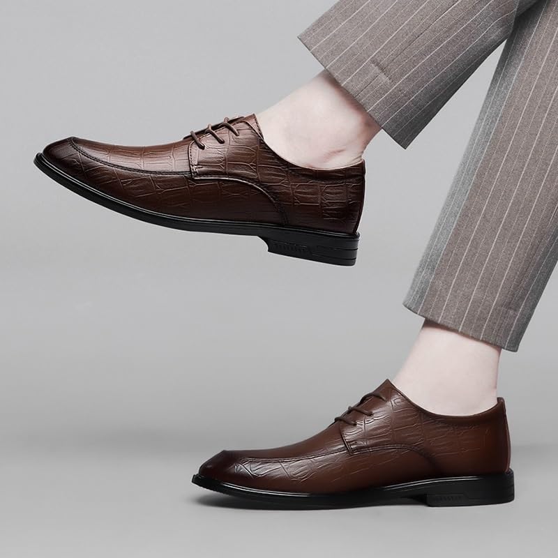 Men’s Elegant Oxford Dress Shoes Business Formal Lace-Up Tuxedo Shoes Leather Shoes for Wedding Office Business(Brown,10.5)2