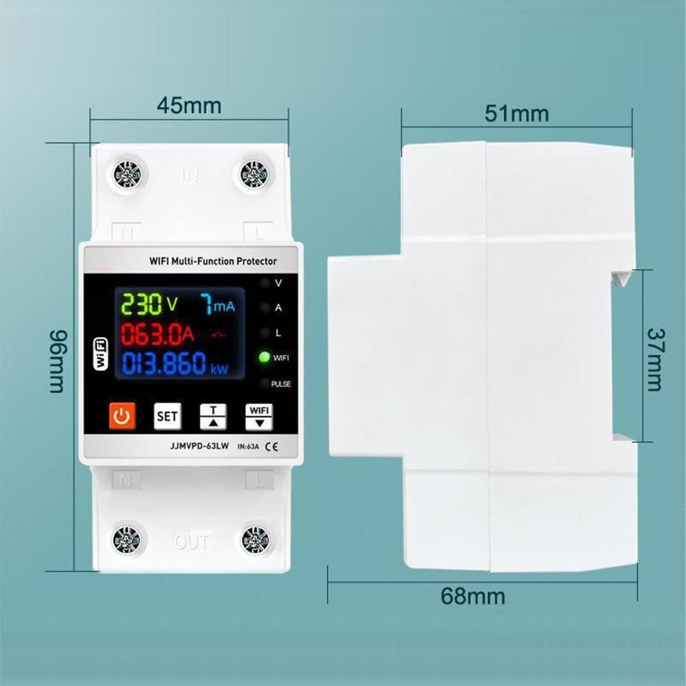 Interruttore automatico intelligente WiFi, 63/80A Smart Earth LeakageOver Under Voltage Protector Relè Switch, due relè, telecomando per la protezione del circuito (WIFI 80A)