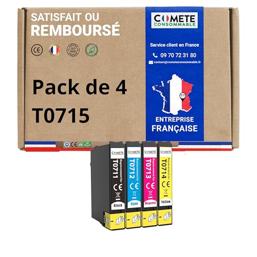COMETE, Marca Francesa - T0715-4 Cartuchos de Tinta Compatibles con Epson T0711 T0712 T0713 T0714 Guepard - para Epson Stylus DX4000 DX4400 DX4450 DX6050 DX8400 DX9400F - 1 Negro y 3 Color