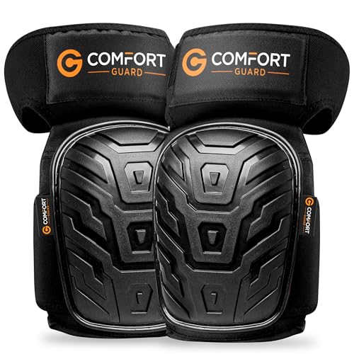 COMFORTGUARD PRO-BLACK Knee Pads for Men & Women – Heavy Duty Work Knee Pads With Gel & Thick Foam Cushion, Comfort & Protection for Construction, Flooring, Gardening & Roofing – Adjustable Straps