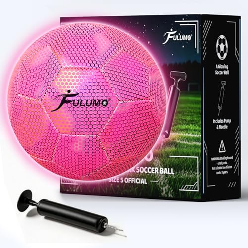 FULUMO Soccer Ball Size 5 Pink Glow in The Dark Soccer Balls