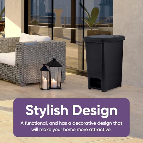 Image of Superio Kitchen Trash Can, Slim Step On Garbage Can with Foot Pedal, 16 Gallon, 64 Qt. Large Black Heavy Duty Plastic Trash and Recycling Bin