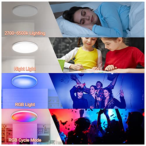 Hitish Rgb Ceiling Light, 30W 2200Lm Smart Ceiling Light With Remote & Smart App Control, 2700-6500K Dimmable Color Changing Led Light Fixture Compatible With Alexa Google Home For Bedroom Living Room #TOP5