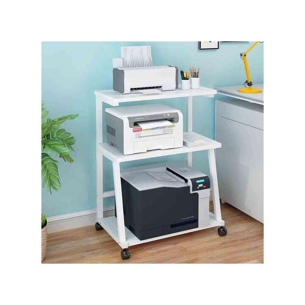 Soporte para impresora Estante de almacenamiento for impresora móvil de tres capas, de pie, for oficina, copia, almacenamiento y organización multifuncional for el hogar Mesa para impresora(Blanco)