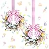 2 pcs 9 mini easter wreath for front door easter eggs sign kitchen cabinet wreaths spring daisy wildflower floral flower decorations with ribbon bow for window home table centerpiece farmhouse decor  urban country home decor