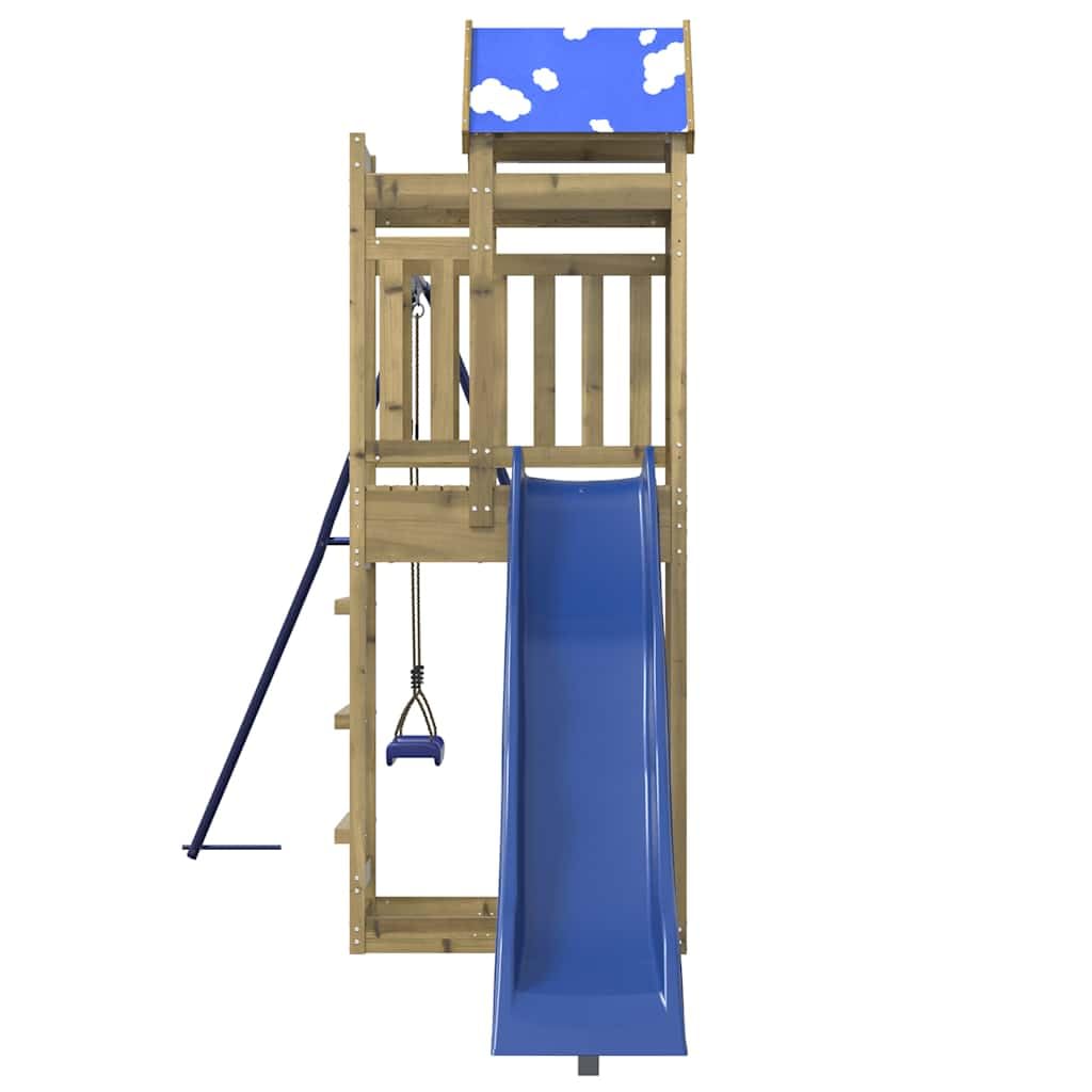 Torre da gioco in legno di pino impregnato con scivolo ondulato, altalena, sabbiera e tetto, per bambini, giardino, esterni, casetta per bambini