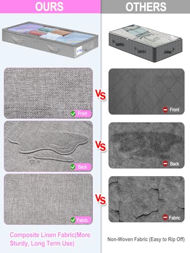 Image of punemi 4 inch High Soft Low Profile Under Bed Storage Bins, 2 Pack, Grey
