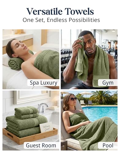 Image of Lane Linen 100% Cotton Luxury Bath Towel Set - 16 Pieces - Ring Spun, Super Soft & Highly Absorbent - 4 Bath, 8 Washcloths, 4 Hand Towels for Bathroom - Minimal Lint & Fading, Pre Shrunk - Olive Green